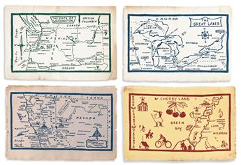 (PICTORIAL MAPS.) The Crawfords. Group of 21 hand-printed textile maps.